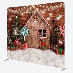 Lofaris Snowy Wooden House Bricks Christmas Tree Backdrop