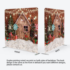 Lofaris Snowy Wooden House Bricks Christmas Tree Backdrop