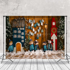 Lofaris Snowy Wooden House Fox Family Christmas Backdrop