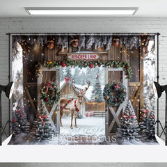 Lofaris Snowy Wooden Reindeer Lane Christmas Vibe Backdrop