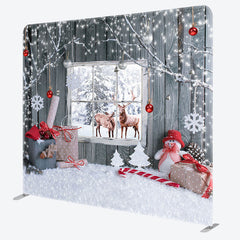 Lofaris Snowy Wooden Window Elk Merry Christmas Backdrop