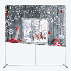 Lofaris Snowy Wooden Window Elk Merry Christmas Backdrop