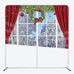 Lofaris Snowy World Window Christmas Pillow Cover Backdrop