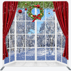 Lofaris Snowy World Window Christmas Pillow Cover Backdrop