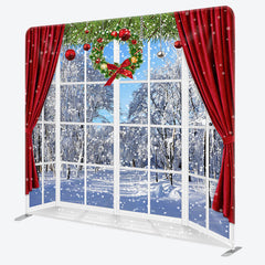 Lofaris Snowy World Window Christmas Pillow Cover Backdrop