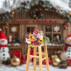 Lofaris Snowy Wreath Cabin Snowman Baubla Christmas Backdrop