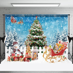 Lofaris Snowy Xmas Carriage Christmas Holiday Backdrop