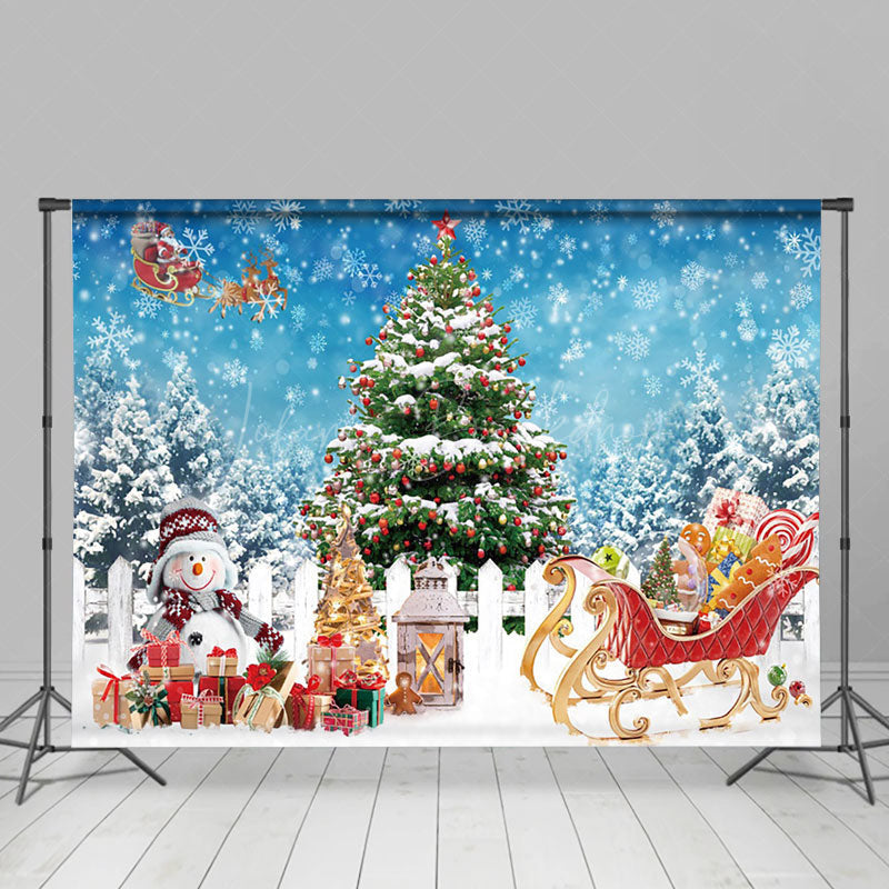 Lofaris Snowy Xmas Carriage Christmas Holiday Backdrop