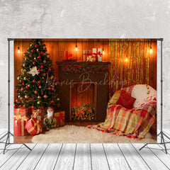 Lofaris Soft Sofa Indoor Fireplace Trees Christmas Backdrop