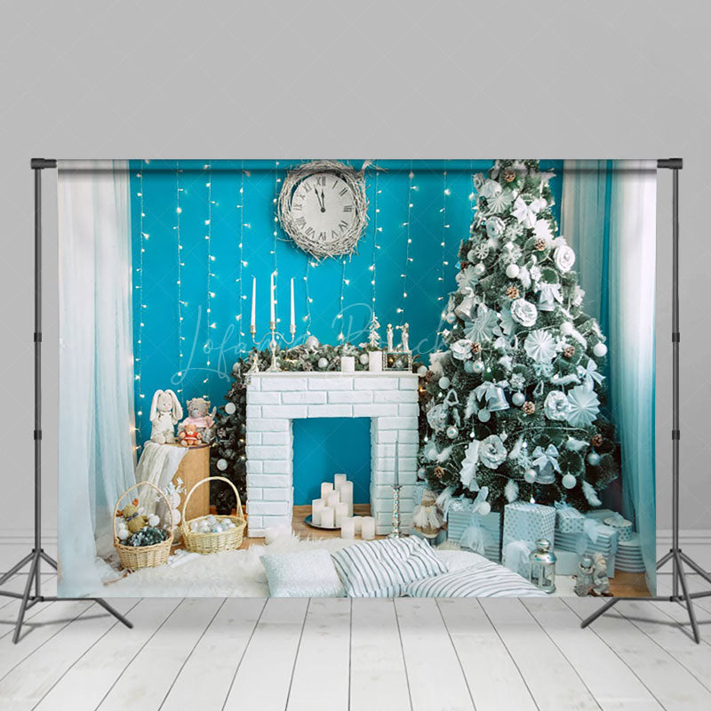 Lofaris Soft White Blue Room Clock Christmas Vibe Backdrop