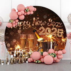 Lofaris Sparkle Cheers 2025 Round Happy New Year Backdrop