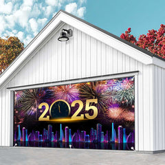 Lofaris Sparkle Neon Cyber City New Year Garage Door Banner