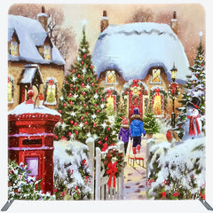 Lofaris Sparkle Snowy Christmas House Pillow Case Backdrop