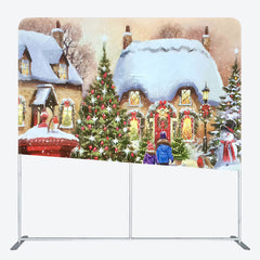 Lofaris Sparkle Snowy Christmas House Pillow Case Backdrop