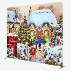 Lofaris Sparkle Snowy Christmas House Pillow Case Backdrop