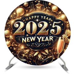 Lofaris Sparkling Balls Gold 2025 New Year Round Backdrop