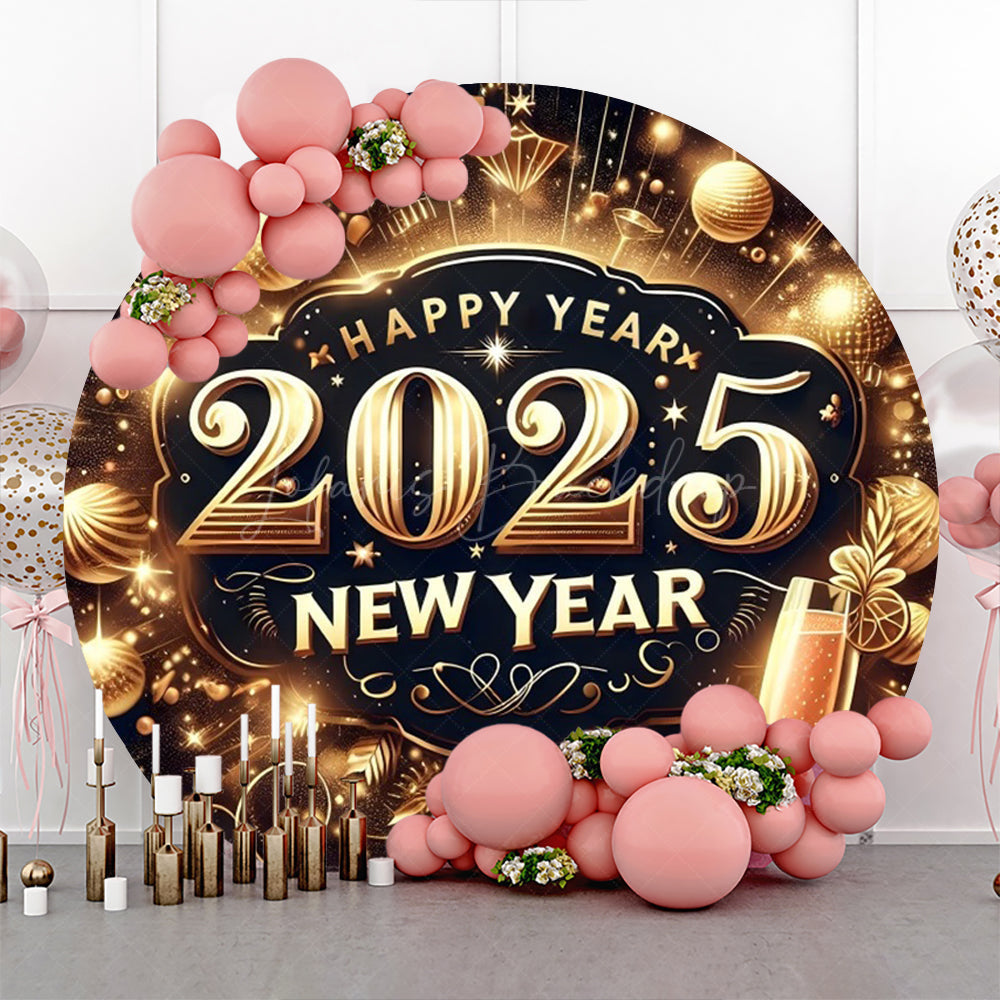 Lofaris Sparkling Balls Gold 2025 New Year Round Backdrop