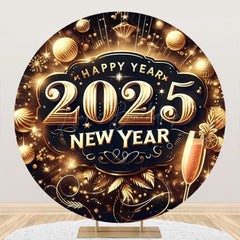 Lofaris Sparkling Balls Gold 2025 New Year Round Backdrop