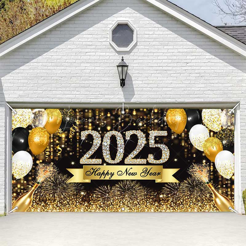 Lofaris Sparkling Bokeh Champagne 2025 Garage Door Banner