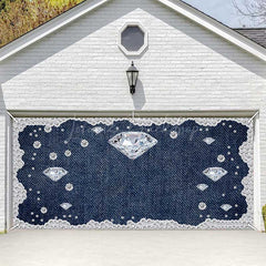 Lofaris Sparkling Diamonds Navy Denim Garage Door Banner