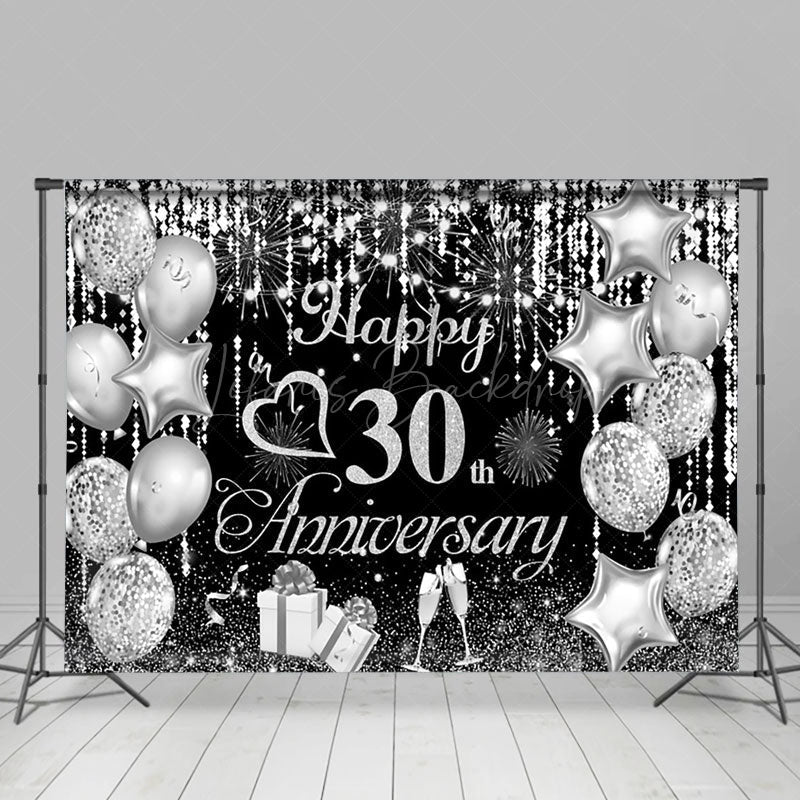 Lofaris Sparkling Silver Balloon 30Th Anniversary Backdrop