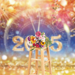 Lofaris Sparks 2025 Clock Gold Glitter New Year Backdrop