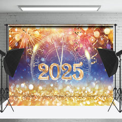 Lofaris Sparks 2025 Clock Gold Glitter New Year Backdrop