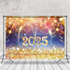 Lofaris Sparks 2025 Clock Gold Glitter New Year Backdrop