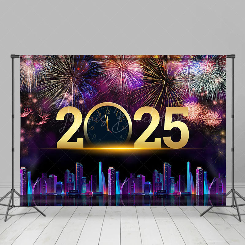 Lofaris Sparks Bloom City Scene 2025 Clock New Year Backdrop