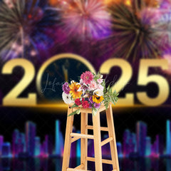 Lofaris Sparks Bloom City Scene 2025 Clock New Year Backdrop