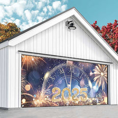 Lofaris Sparks Bokeh 2025 Clock Garage Door Banner