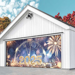 Lofaris Sparks Bokeh 2025 Clock Garage Door Banner