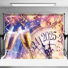 Lofaris Sparks Clock 2025 Champagne Ribbons New Year Backdrop