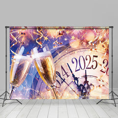 Lofaris Sparks Clock 2025 Champagne Ribbons New Year Backdrop