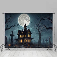 Lofaris Spooky Night Moon Grave House Halloween Backdrop