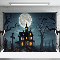 Lofaris Spooky Night Moon Grave House Halloween Backdrop