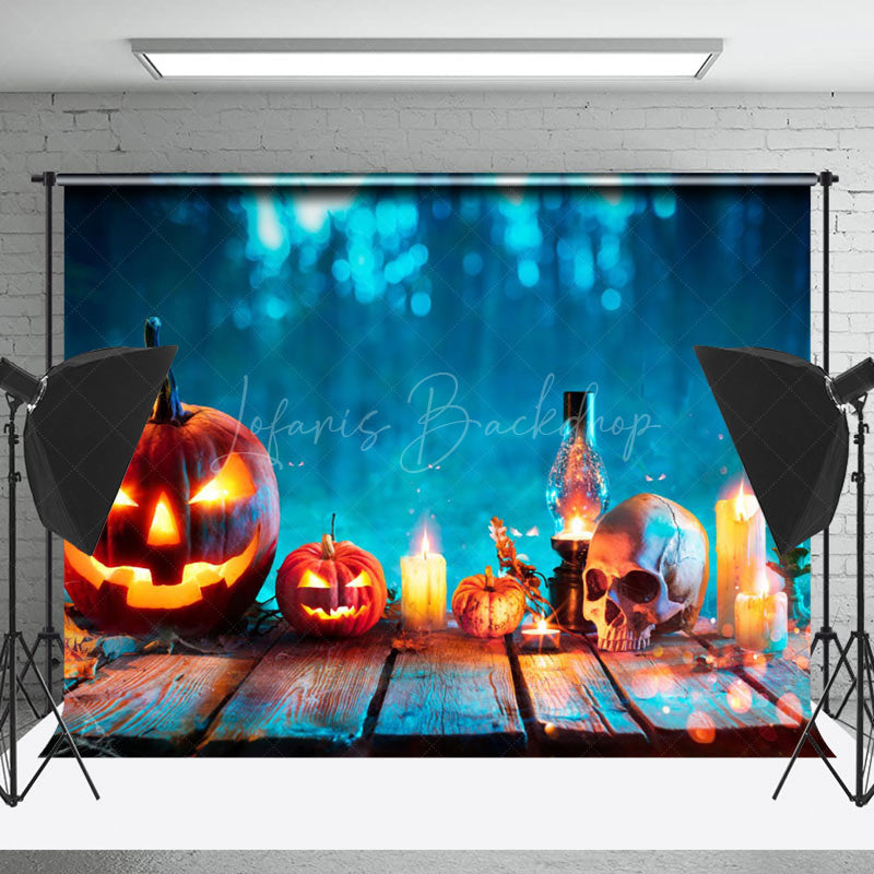 Lofaris Spooky Pumpkin Skull Candlelight Halloween Backdrop