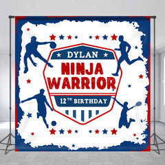 Lofaris Sports Red Blue Ninja Warrior Custom Name Backdrop