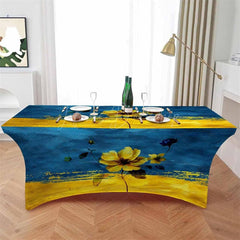 Lofaris Spring Blossom Flower Blue Yellow Fitted Stretch Table Cover