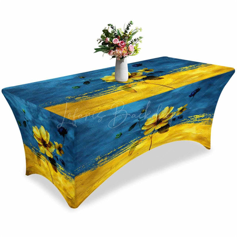 Lofaris Spring Blossom Flower Blue Yellow Fitted Stretch Table Cover