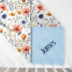 Lofaris Spring Blue Pink Floral Leaves Minky Baby Blanket