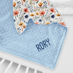 Lofaris Spring Blue Pink Floral Leaves Minky Baby Blanket