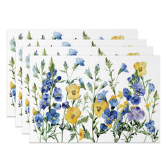 Lofaris Spring Blue Yellow Wildflower Set Of 4 Placemats