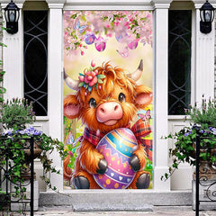 Lofaris Spring Color Floral Brown Cow Eggs Easter Door Cover