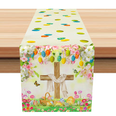 Lofaris Spring Colorful Egg Cross Floral Easter Table Runner