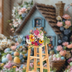 Lofaris Spring Colorful Floral Egg Blue Hosue Easter Backdrop