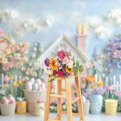 Lofaris Spring Colorful Floral Fence Eggs Easter Backdrop