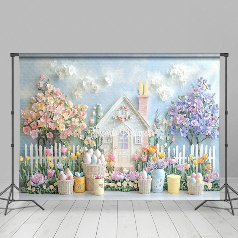 Lofaris Spring Colorful Floral Fence Eggs Easter Backdrop