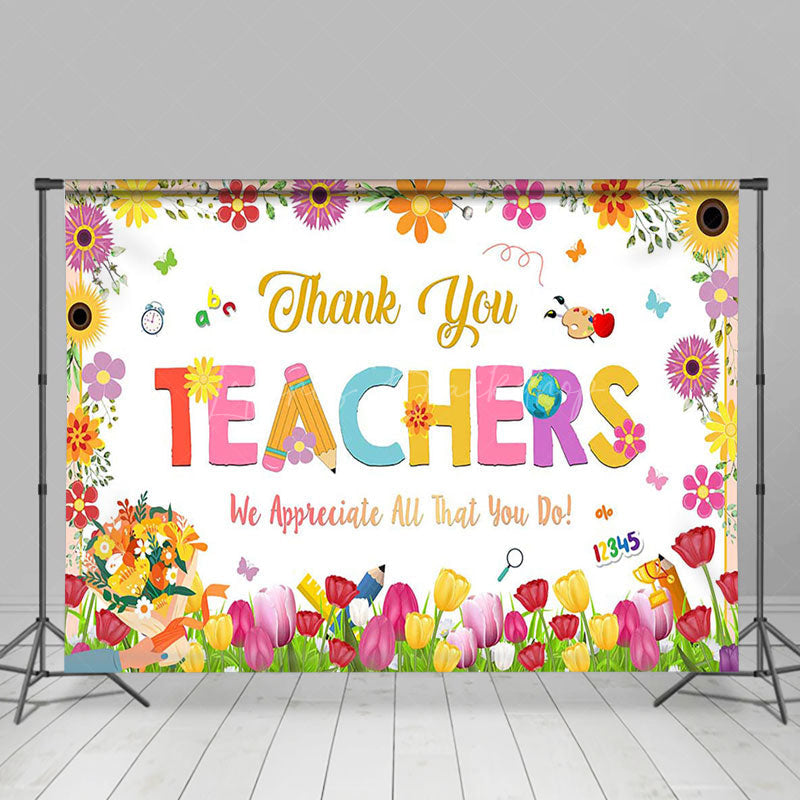 Lofaris Spring Colorful Floral Thank You Teachers Backdrop