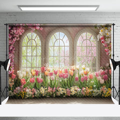 Lofaris Spring Colorful Floral Window Scene Photo Backdrop